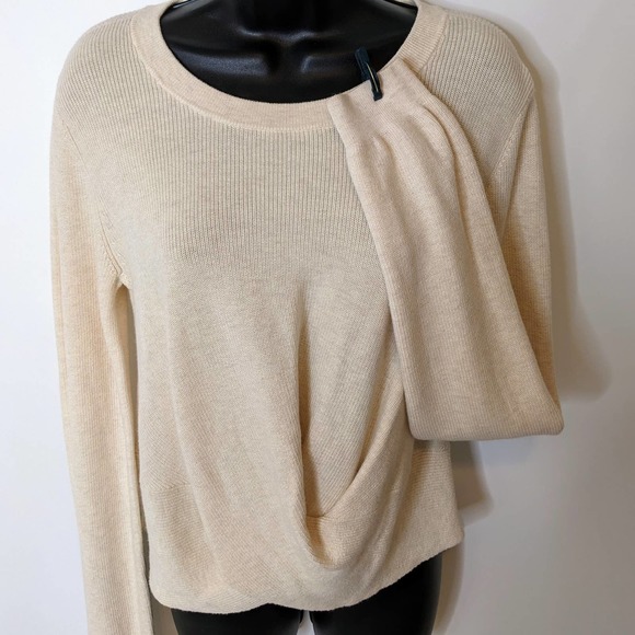 525 America Natural Color Draped Front Lightweight Cotton Pullover Sweater Sz XS - Picture 2 of 7